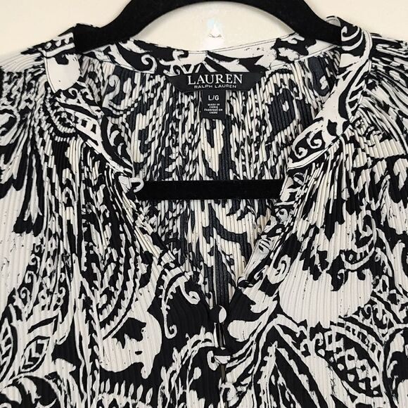 Lauren Ralph Lauren Black Label Paisley Micro Pleated Georgette Blouse Top - Picture 6 of 15